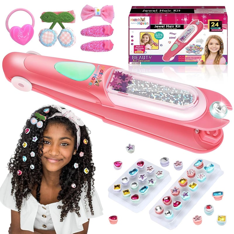 HatchHaven Hair Gems Stamper Kit, Bling Hair Jewels Gem Stapmer, Hair Styling Tool with Reusable Shining Diamonds, Hair Jewels Bedazzler Birthday Gifts Toys for Girls 3-12 - Image 1